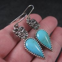 Long Vintage Sterling Balinese Turquoise Earrings