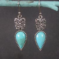 Long Vintage Sterling Balinese Turquoise Earrings