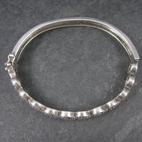 Vintage Sterling Marcasite Heart Bangle Bracelet 7 Inches