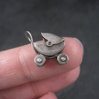 Tiny Antique Mexican Sterling Articulated Baby Stroller Charm