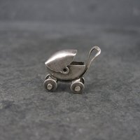 Tiny Antique Mexican Sterling Articulated Baby Stroller Charm