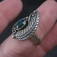 Vintage Southwestern Sterling Paua Shell Feather Ring Size 5.5