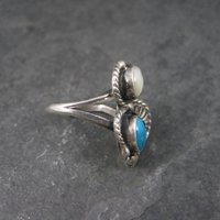 Vintage Southwestern Sterling Mother of Pearl Turquoise Ring Size 5 Pauline Dolly Foutz