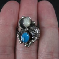 Vintage Southwestern Sterling Mother of Pearl Turquoise Ring Size 5 Pauline Dolly Foutz