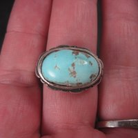 Unusual Vintage Sterling Turquoise Ring Size 9.75