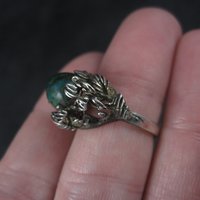 Unusual Vintage Sterling Chrysocolla Leaf Ring Size 5