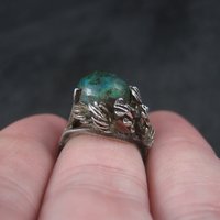 Unusual Vintage Sterling Chrysocolla Leaf Ring Size 5