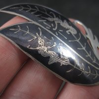 Vintage Siam Sterling Niello Goddess Brooch