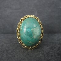 Vintage Vermeil Sterling Chrysocolla Ring Adjustable Size 6