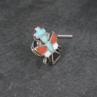 Vintage Sterling Turquoise Coral Inlay Knifewing Tie Tack