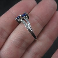 Vintage 90s 10K White Gold Sapphire Diamond Ring Size 9.75