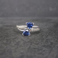 Vintage 90s 10K White Gold Sapphire Diamond Ring Size 9.75