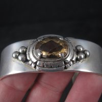 Heavy Southwestern Sterling Citrine Cuff Bracelet 6.5 Inches