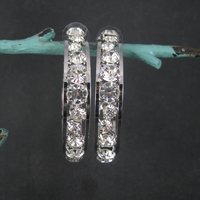 Huge 2.25 Inch Vintage Rhodium Plated Cubic Zirconia Hoop Earrings