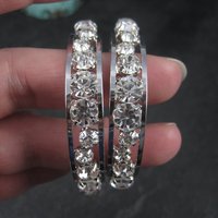 Huge 2.25 Inch Vintage Rhodium Plated Cubic Zirconia Hoop Earrings