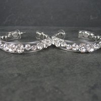 Huge 2.25 Inch Vintage Rhodium Plated Cubic Zirconia Hoop Earrings