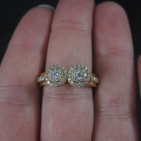 Vintage 14K Vermeil Sterling Double Head CZ Cluster Ring Size 6.5