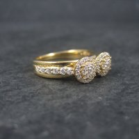 Vintage 14K Vermeil Sterling Double Head CZ Cluster Ring Size 6.5