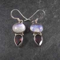 Estate Sterling Dichroic Glass Garnet Earrings