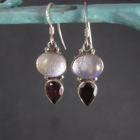 Estate Sterling Dichroic Glass Garnet Earrings