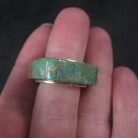 Estate Southwestern Sterling Turquoise Inlay Ring Size 5