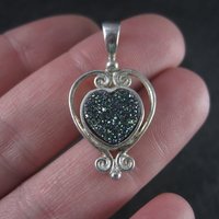Vintage Sterling Druzy Heart Pendant Sajen