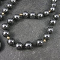 Vintage Carved Hematite Revolver Bead Necklace 24 Inches