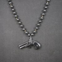 Vintage Carved Hematite Revolver Bead Necklace 24 Inches