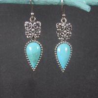 Long Vintage Sterling Balinese Turquoise Earrings