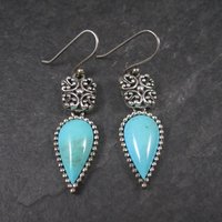 Long Vintage Sterling Balinese Turquoise Earrings