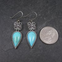 Long Vintage Sterling Balinese Turquoise Earrings