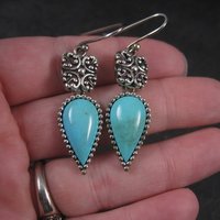 Long Vintage Sterling Balinese Turquoise Earrings
