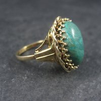 Vintage Vermeil Sterling Chrysocolla Ring Adjustable Size 6