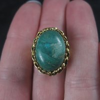 Vintage Vermeil Sterling Chrysocolla Ring Adjustable Size 6