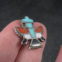 Vintage Sterling Turquoise Coral Inlay Knifewing Tie Tack