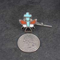 Vintage Sterling Turquoise Coral Inlay Knifewing Tie Tack