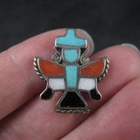 Vintage Sterling Turquoise Coral Inlay Knifewing Tie Tack