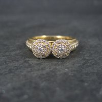 Vintage 14K Vermeil Sterling Double Head CZ Cluster Ring Size 6.5
