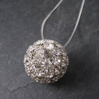 Large Vintage Rhinestone Disco Ball Bead Pendant Necklace