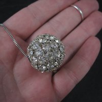 Large Vintage Rhinestone Disco Ball Bead Pendant Necklace