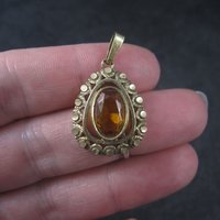 Vintage Gold Filled Orange Glass Pendant West Germany