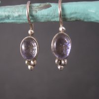 Vintage Sterling Purple Dichroic Glass Earrings Latch Back