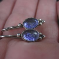 Vintage Sterling Purple Dichroic Glass Earrings Latch Back
