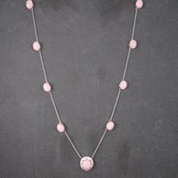 Vintage Sterling Pink Opal White Topaz Halo Necklace 24 Inches