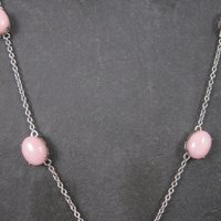 Vintage Sterling Pink Opal White Topaz Halo Necklace 24 Inches