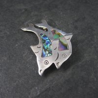 Vintage Alpaca Mexico Abalone Dolphin Brooch