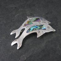 Vintage Alpaca Mexico Abalone Dolphin Brooch