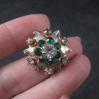 Vintage Starburst Green Rhinestone Brooch Pin