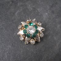 Vintage Starburst Green Rhinestone Brooch Pin