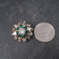Vintage Starburst Green Rhinestone Brooch Pin